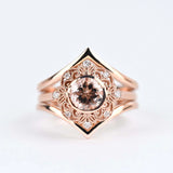 Stunning flower, Magnolia Engagement ring set 6mm round morganite, white diamond & rose gold set