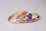 Blue berry Natural Tanzanite Engagement ring white diamond rose gold engagement ring