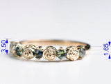 Vintage Rose Bud Ring Green sapphire Solid 14k Yellow Gold Wedding Band