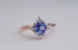 Diamond Halo 6mm Round Tanzanite Engagement ring Solid Rose gold yellow gold ring
