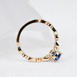Blue Sapphire Pear Shape Engagement Ring Art Deco Style Diamond 14k Yellow Gold Ring