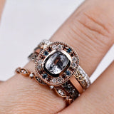 Vintage Light Gray Sapphire Engagement Ring Multi Diamond Halo Mil Grain 14k Rose gold Ring