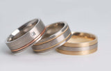 Hand made men's wedding band Two tones, white diamond setting Brushed finish white gold yellow gold rose gold ring