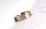 Hand made two tones milgrain men's wedding band Brushed finish solid white gold with yellow gold ring