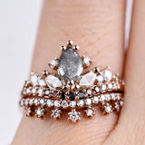 Stunning Multi Color Diamond, Tiara Style Solid 14k Rose Gold Engagement Ring