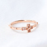 St Peter Rosary Ring,Solid 14K Rose Gold White Diamond Cross Ring