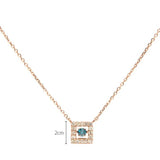 Dancing Blue Diamond Square halo 14k Rose Gold Daily Necklace