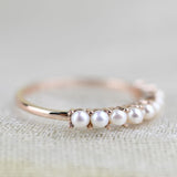 2.5mm Round AAA Fresh Pearl 14k Solid Gold Vintage Wedding Band