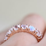 4 mm Round Rainbow Moon Stone ring 14k Rose gold Vintage Wedding Band