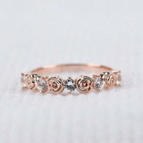 Vintage Rose Bud wedding band white sapphire, solid rose, yellow, and white gold ring