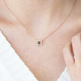 Dancing Blue Diamond Square halo 14k Rose Gold Daily Necklace