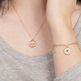 Love is only, both side love heart pendant , 14k rose gold Love coin necklace