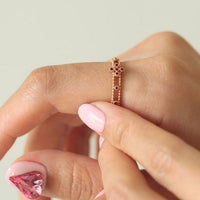 Natural Ruby Rosary Ring. Solid 14k Rose Gold Mill grained Daily Rosary Ring