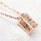Dancing Blue Diamond Square halo 14k Rose Gold Daily Necklace