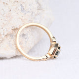 Art Deco Green Sapphire Hexagon Engagement Ring 14k Solid Yellow Gold Diamond  Ring