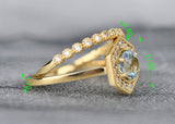 Round Aquamarine White Diamond Hexagon Halo 14k Solid gold Engagement Ring