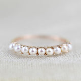 2.5mm Round AAA Fresh Pearl 14k Solid Gold Vintage Wedding Band