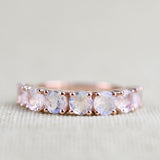 4 mm Round Rainbow Moon Stone ring 14k Rose gold Vintage Wedding Band