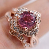 The queen of Floral Pink Tourmaline engagement ring , White diamond 14k Rose Gold Vintage Ring