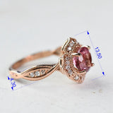 The queen of Floral Pink Tourmaline engagement ring , White diamond 14k Rose Gold Vintage Ring