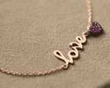 Love and Pink Heart Gold Bracelet Solid 14k Rose Gold Pink Ruby Daily Bracelet
