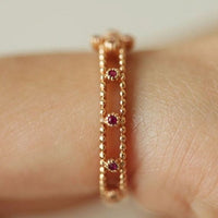 Natural Ruby Rosary Ring. Solid 14k Rose Gold Mill grained Daily Rosary Ring