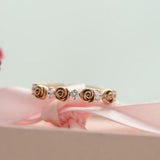 Vintage Rose Bud wedding band white sapphire, solid rose, yellow, and white gold ring