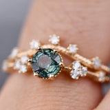 Stunning Green Sapphire and White Diamond 14K Solid Yellow Gold Floral Bridal Set
