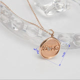 Love is only, both side love heart pendant , 14k rose gold Love coin necklace