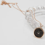 Love is only, both side love heart pendant , 14k rose gold Love coin necklace