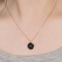 Love is only, both side love heart pendant , 14k rose gold Love coin necklace