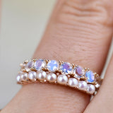 3mm Rainbow Moon Stone ring 14k gold Vintage wedding band