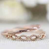 Minimalist Solid Gold Ring,Milgrain on Twist wire Delicate Wedding Band