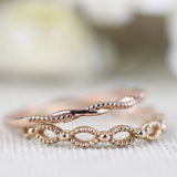 Minimalist Solid Gold Ring,Milgrain on Twist wire Delicate Wedding Band